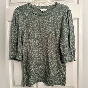 Lucky Brand Sage Green Top with Leaves Print Size Large